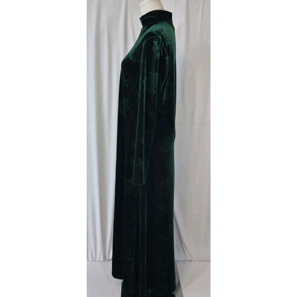 Vintage On The Verge Y2K 90s Emerald Green Embossed Mock Neck Maxi Dress Medium - Picture 5 of 7